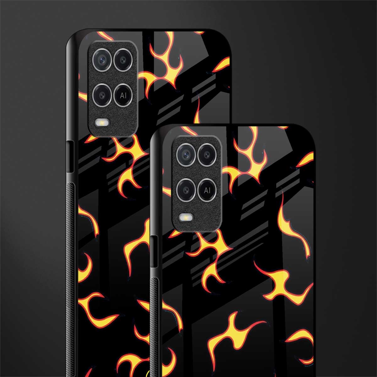 lil flames on black glass case for oppo a54 image-2