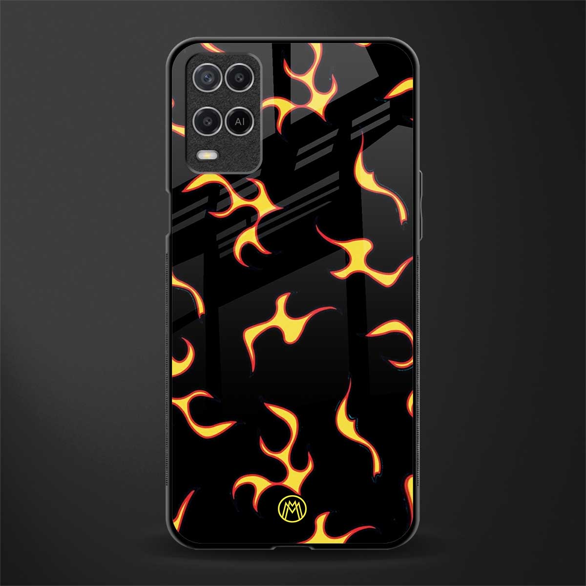 lil flames on black glass case for oppo a54 image