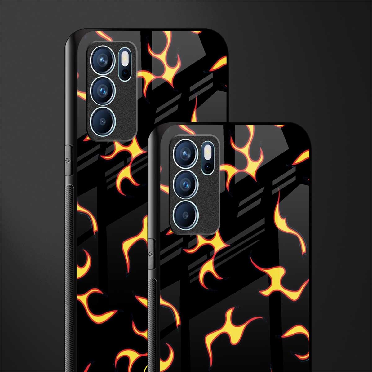 lil flames on black glass case for oppo reno6 5g image-2