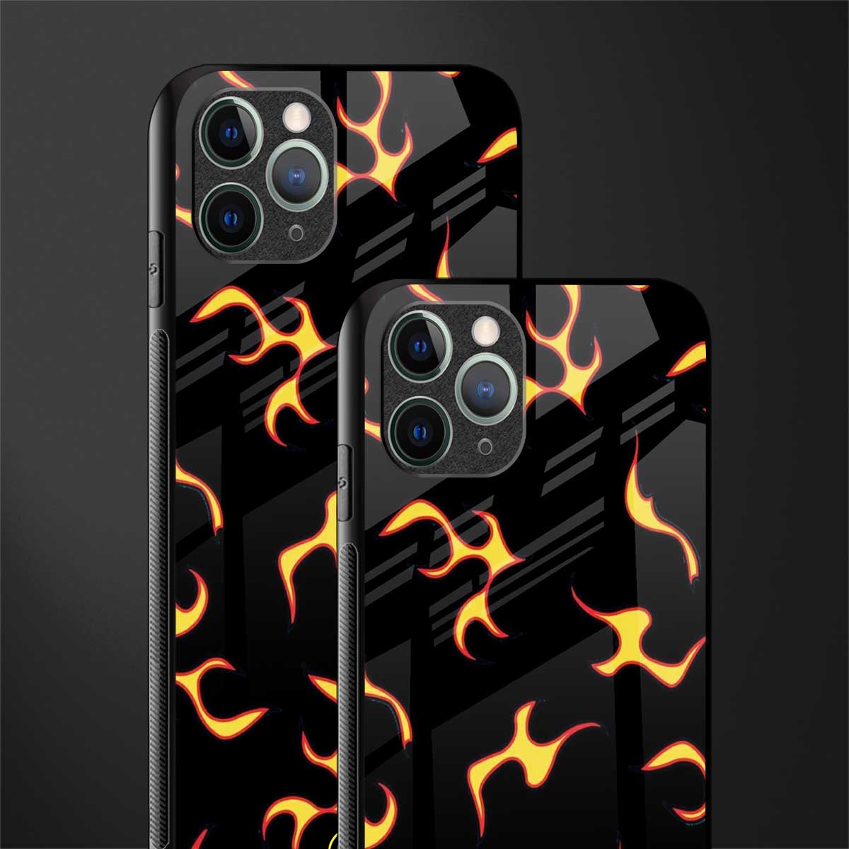 lil flames on black glass case for iphone 11 pro max image-2