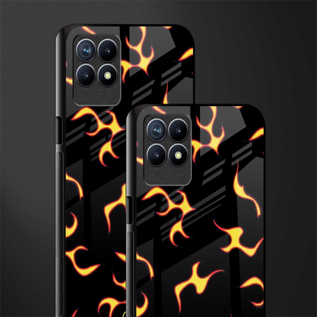lil flames on black glass case for realme 8i image-2