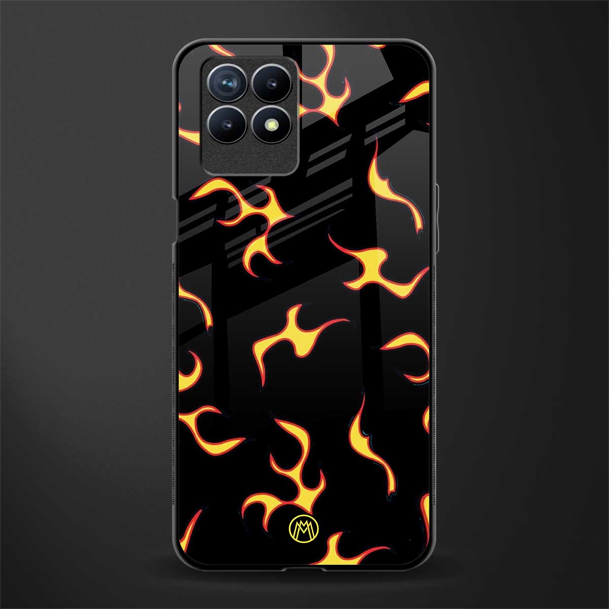 lil flames on black glass case for realme 8i image