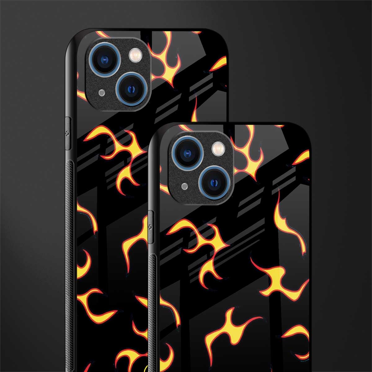 lil flames on black glass case for iphone 13 image-2