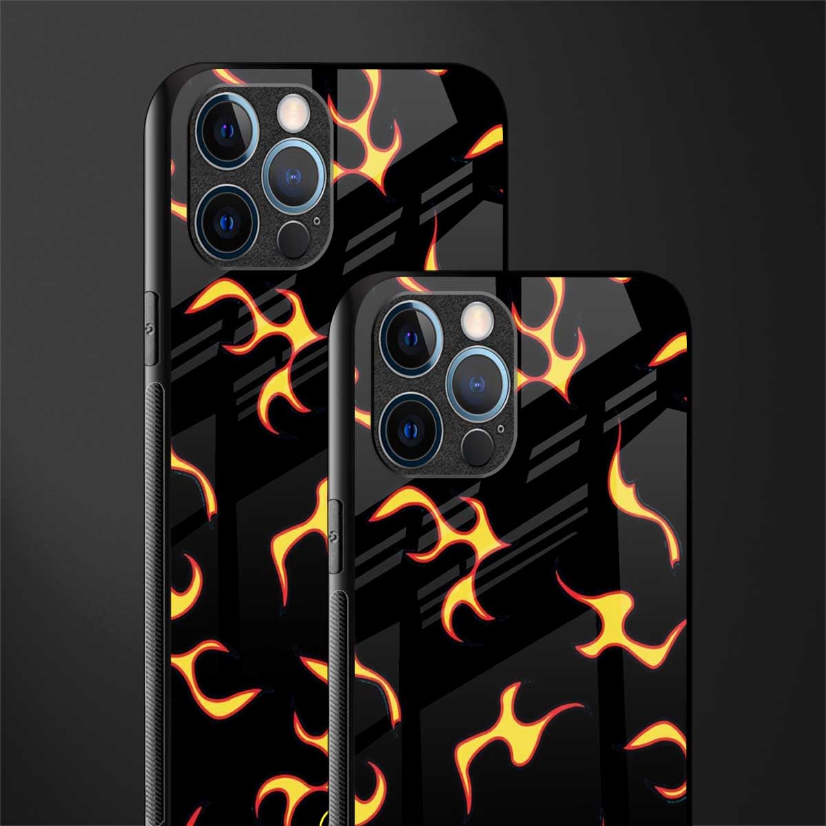lil flames on black glass case for iphone 14 pro max image-2