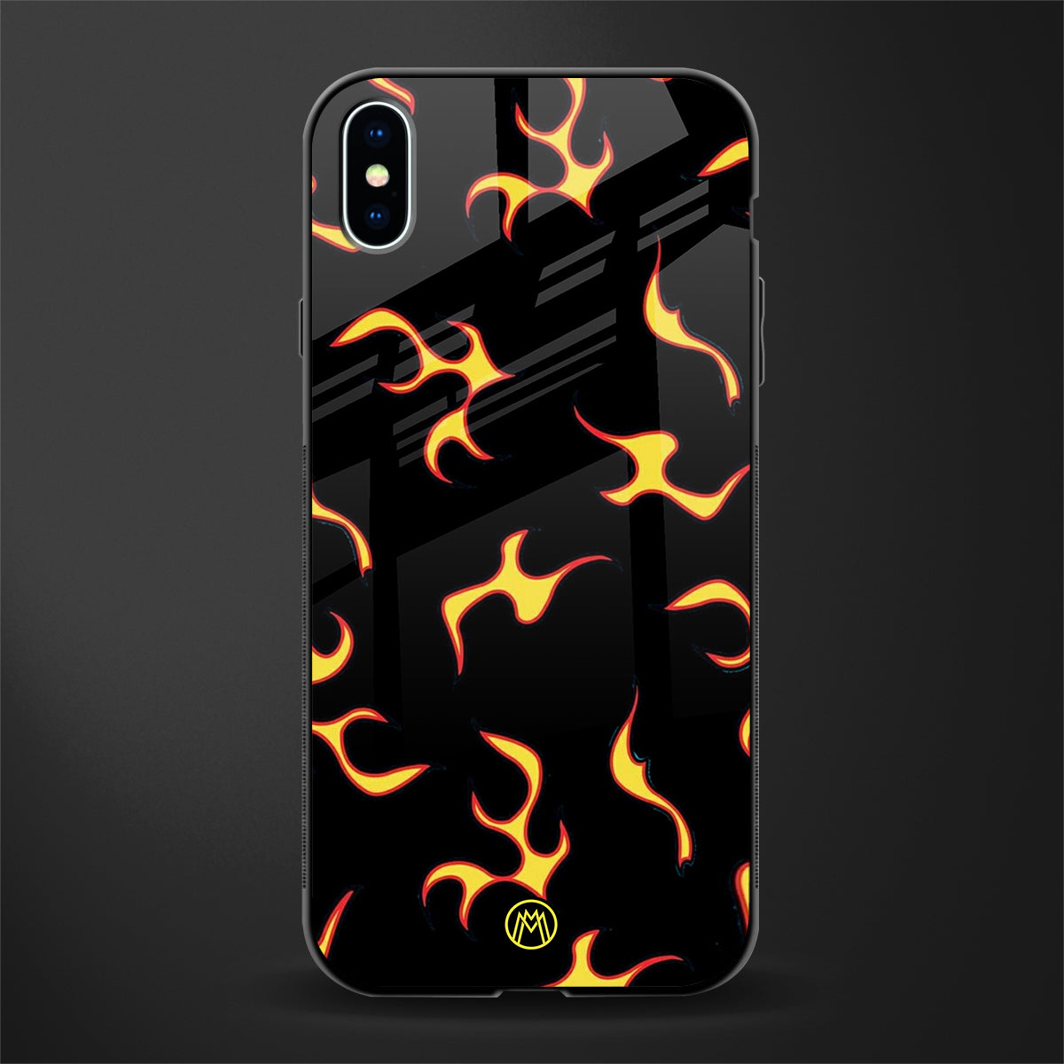 lil flames on black glass case for iphone xs max image
