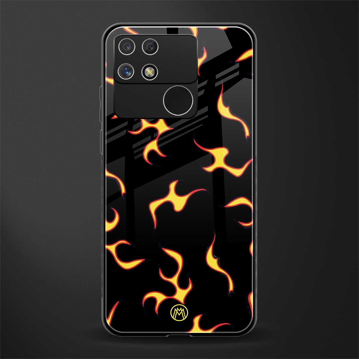 lil flames on black back phone cover | glass case for realme narzo 50a