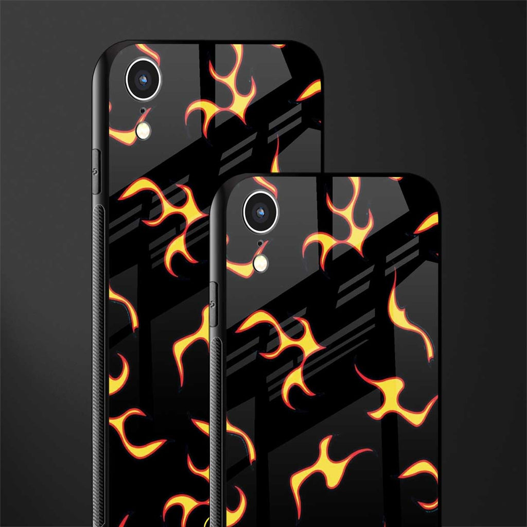 lil flames on black glass case for iphone xr image-2