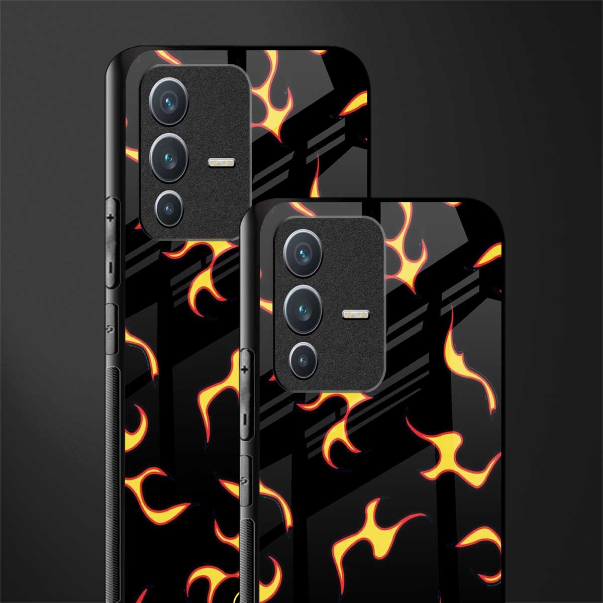 lil flames on black glass case for vivo v23 5g image-2