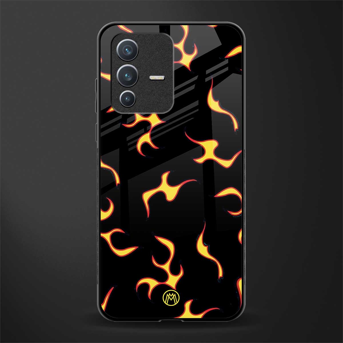 lil flames on black glass case for vivo v23 5g image