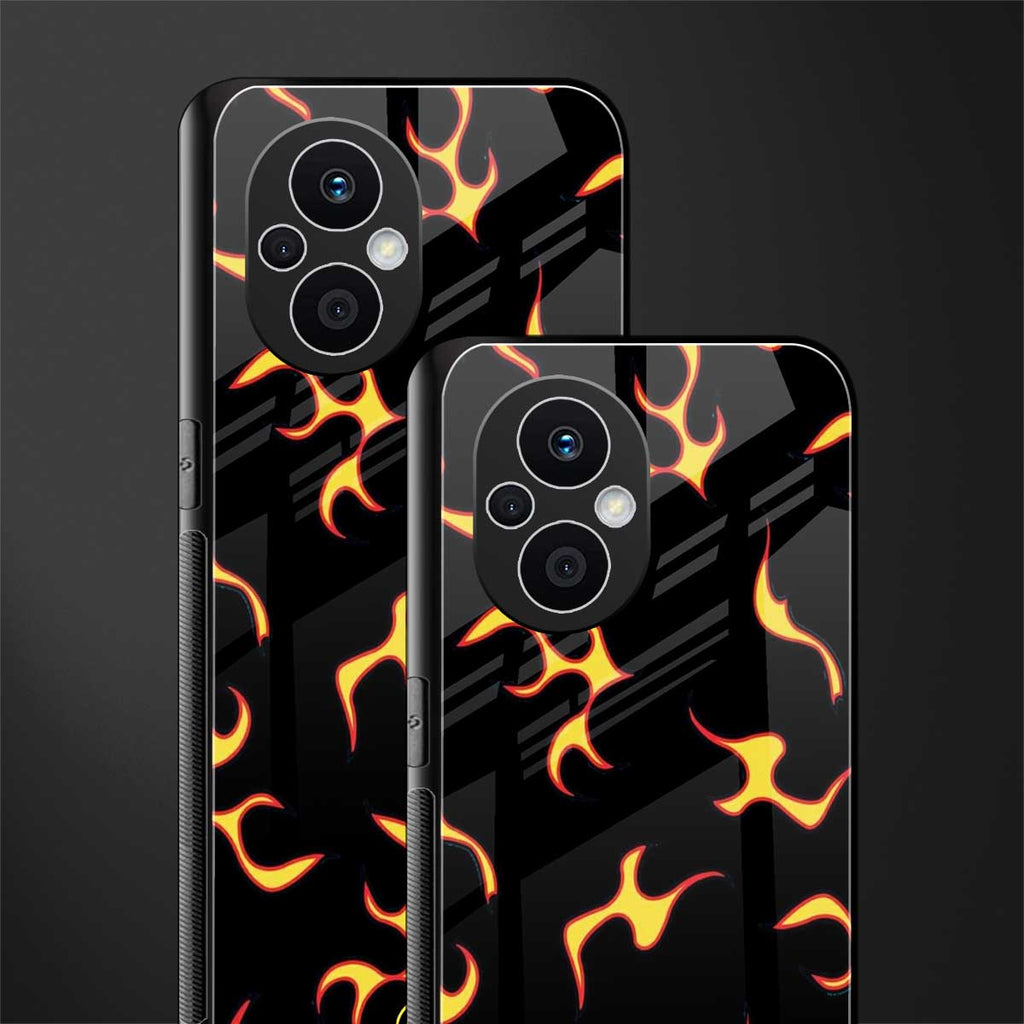 lil flames on black back phone cover | glass case for oppo f21 pro 5g