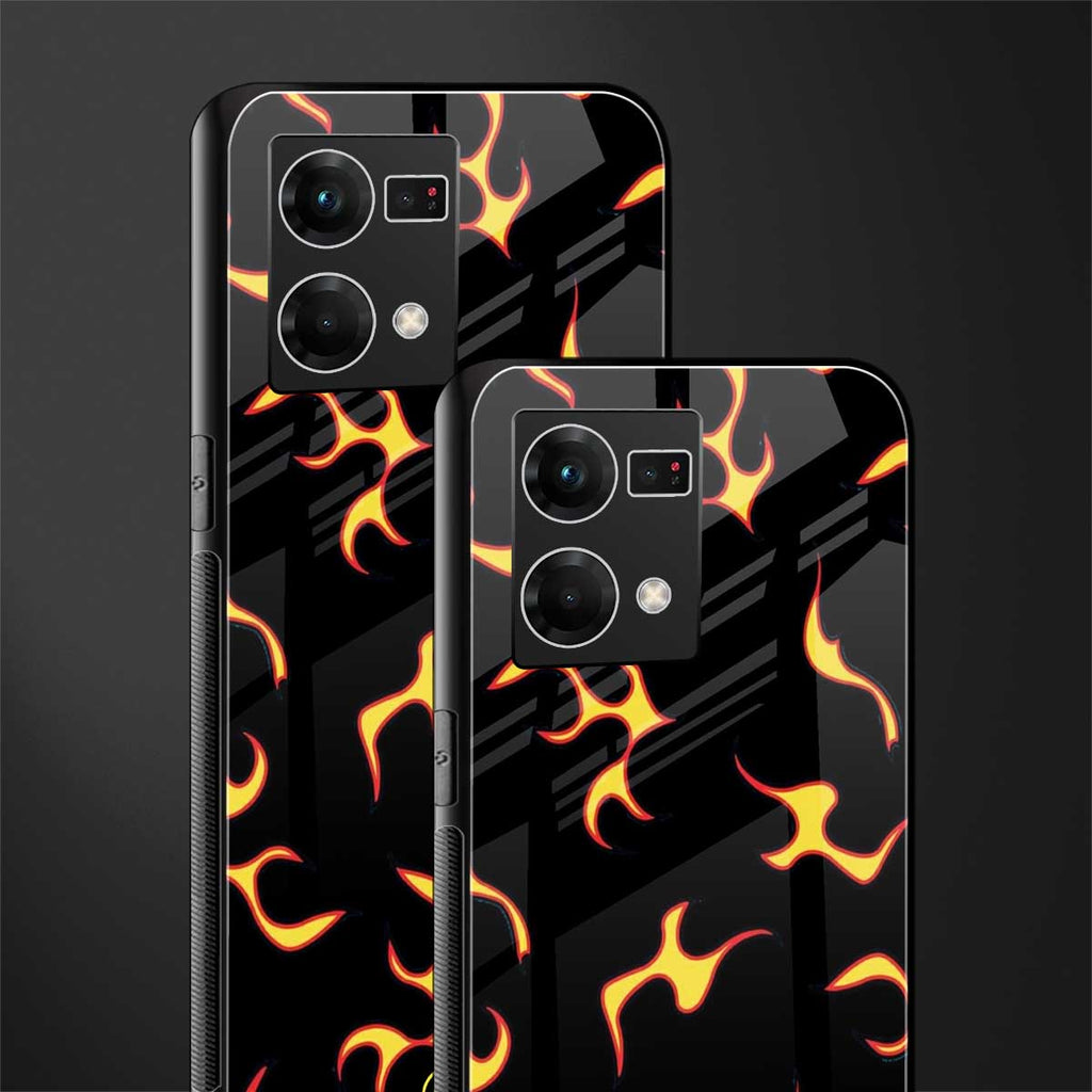 lil flames on black back phone cover | glass case for oppo f21 pro 4g