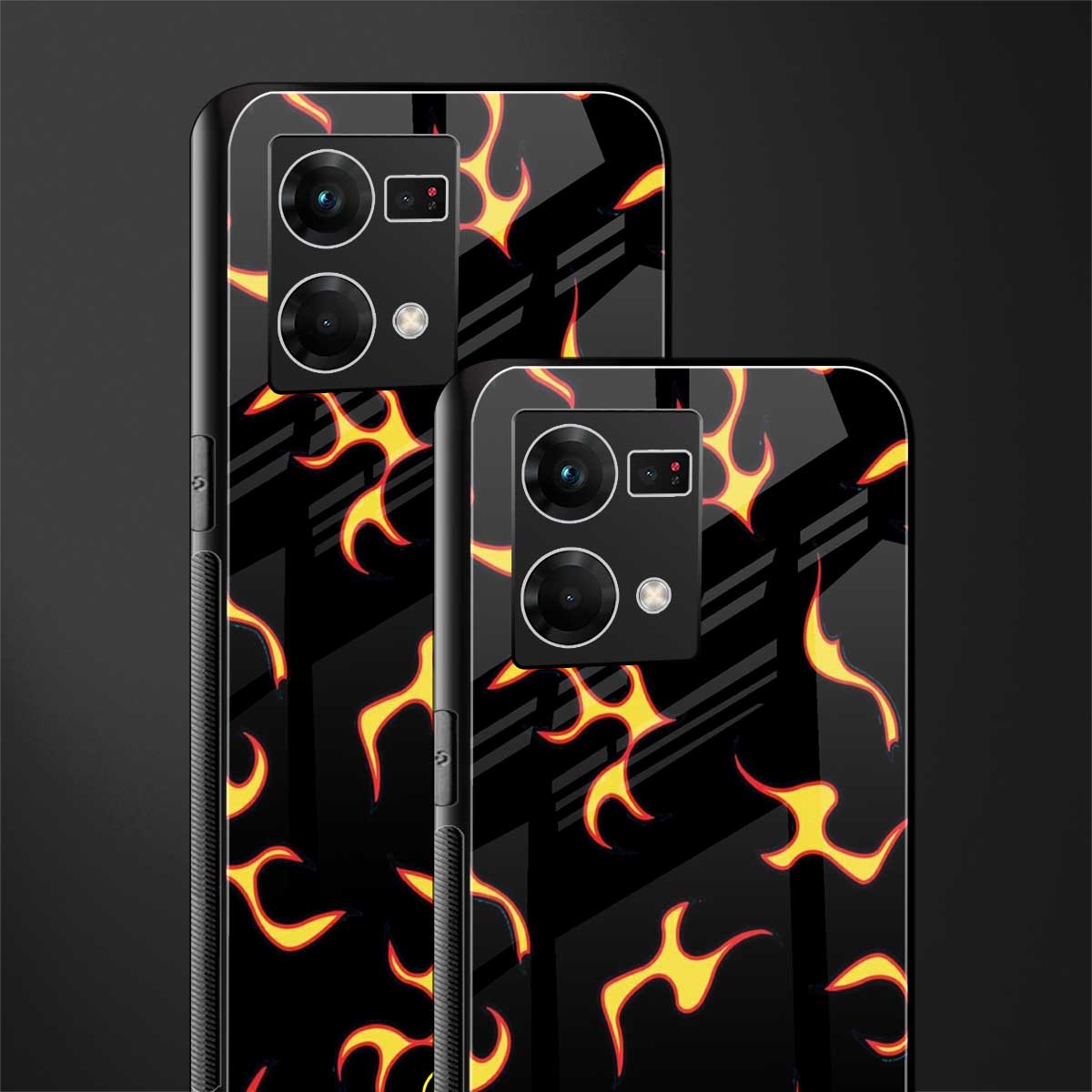 lil flames on black back phone cover | glass case for oppo f21 pro 4g