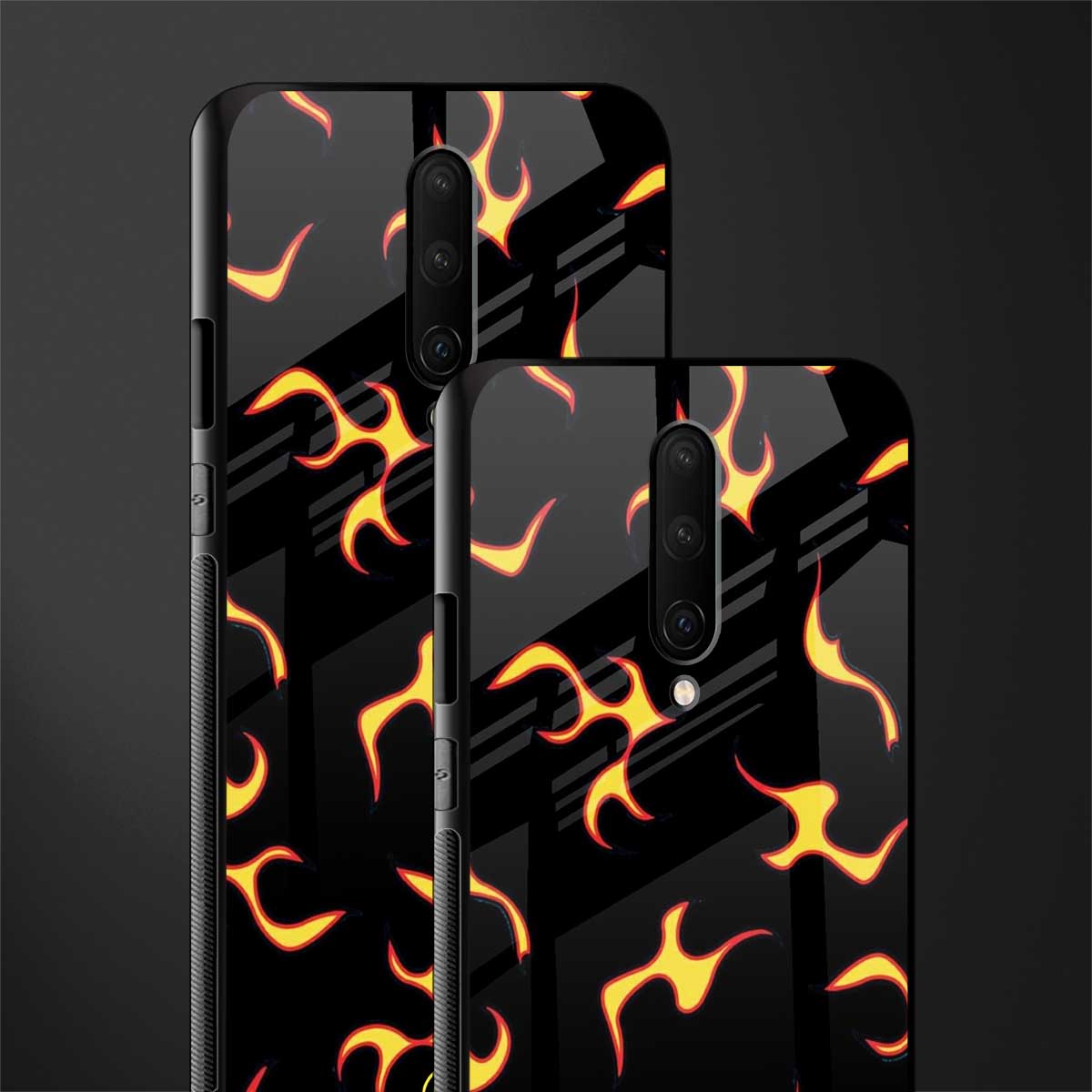 lil flames on black glass case for oneplus 7 pro image-2