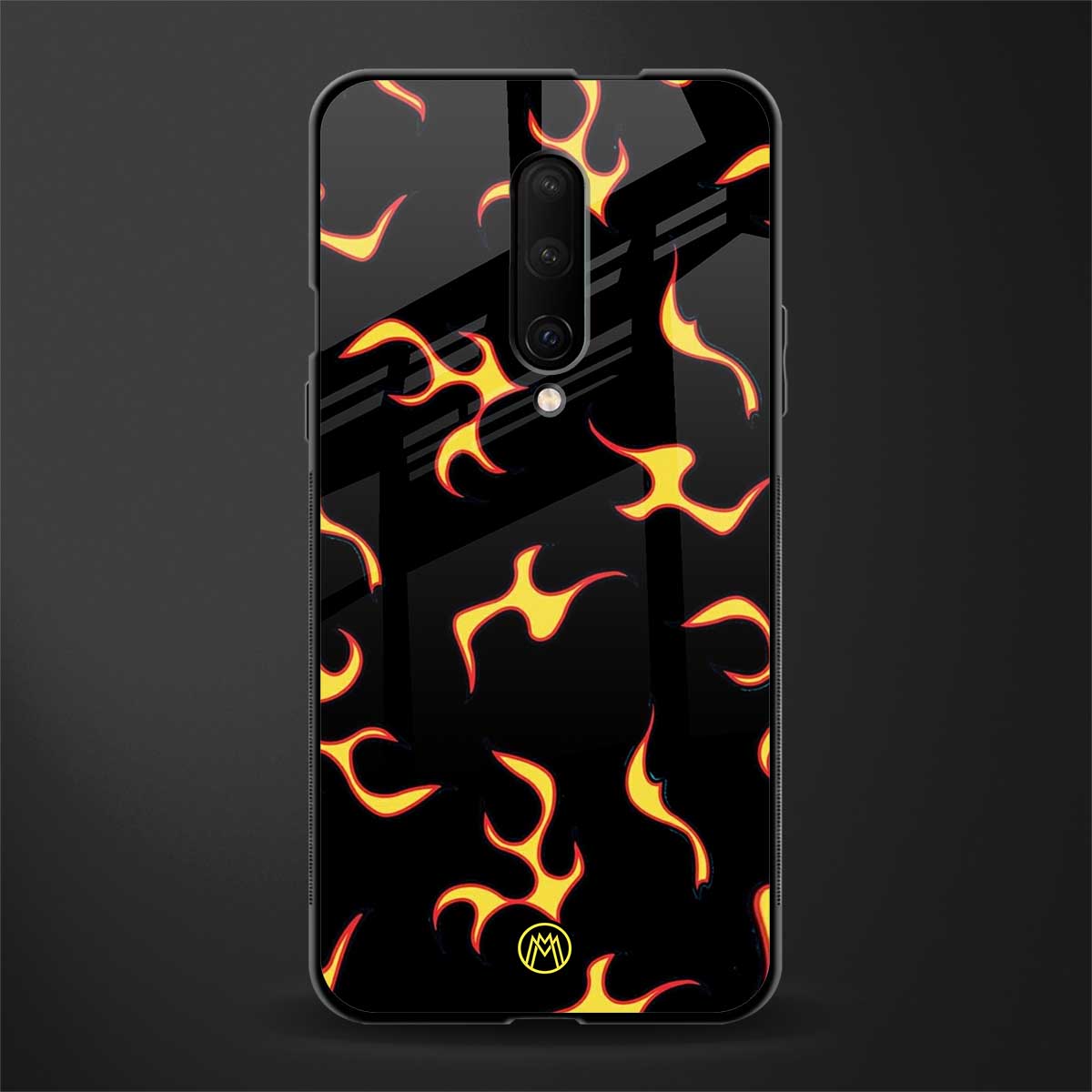 lil flames on black glass case for oneplus 7 pro image