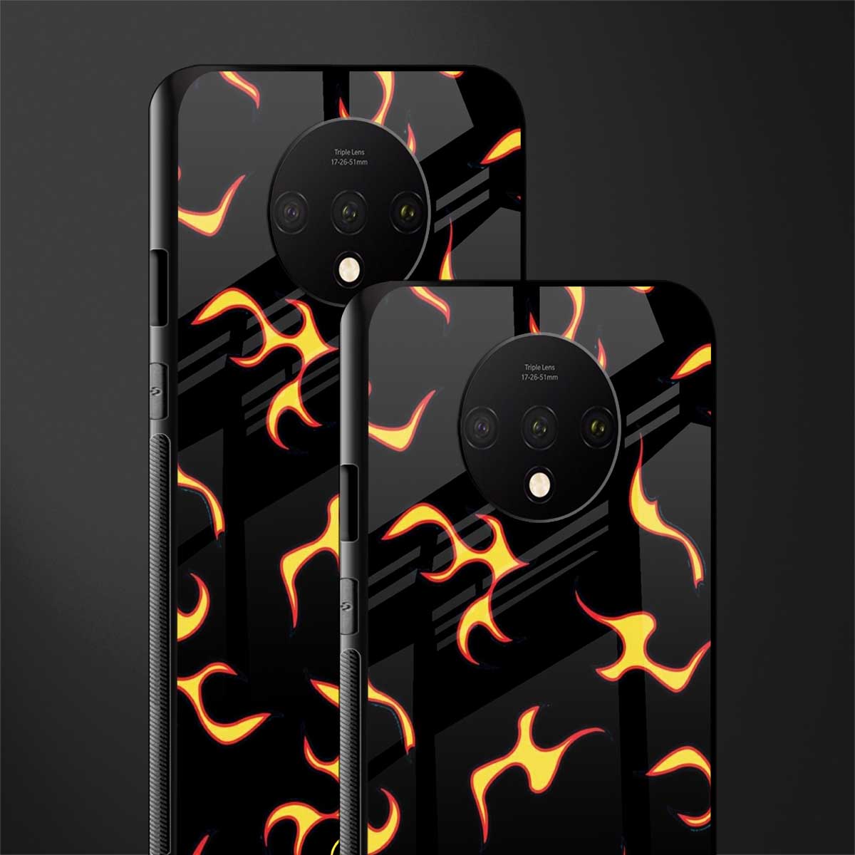 lil flames on black glass case for oneplus 7t image-2
