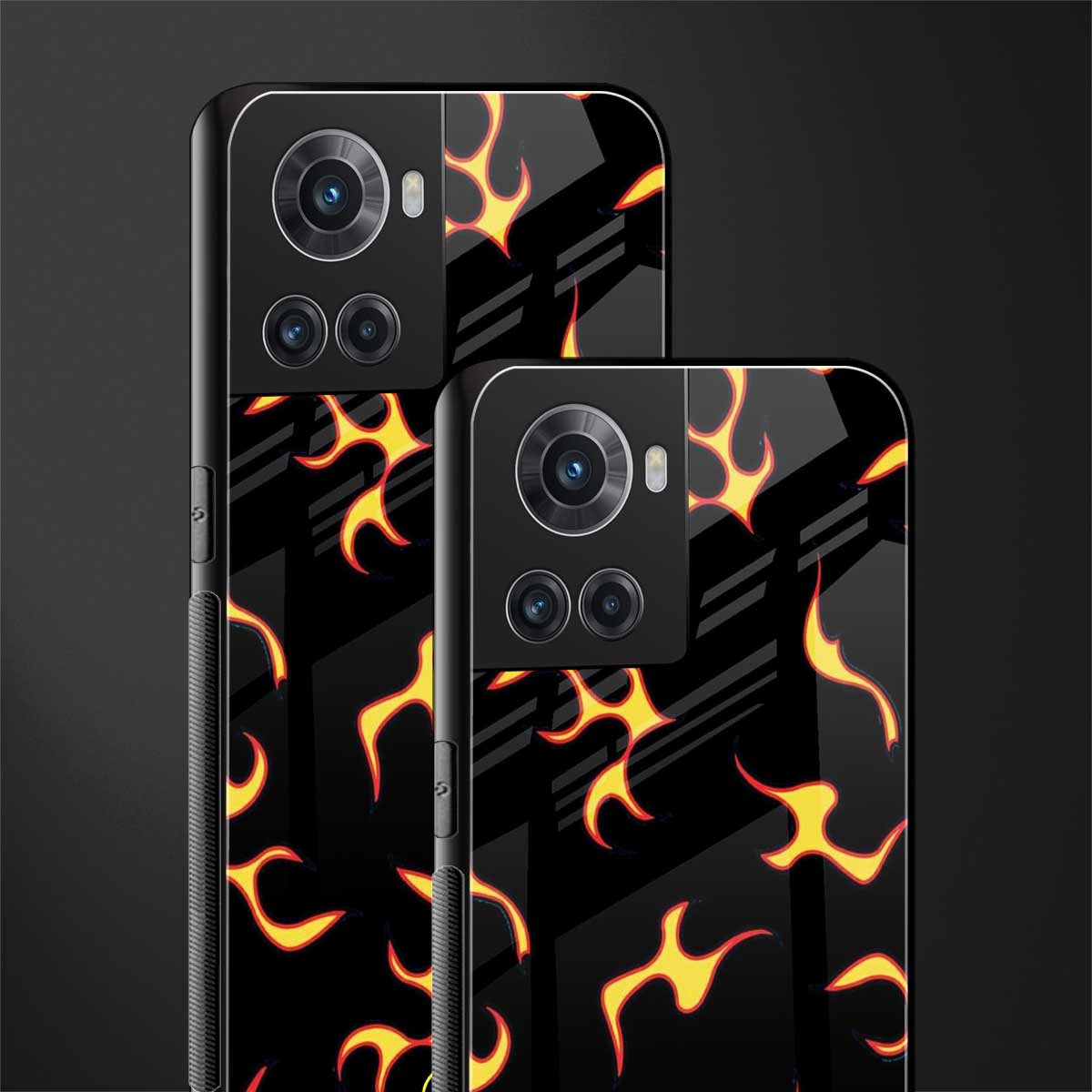 lil flames on black back phone cover | glass case for oneplus 10r 5g