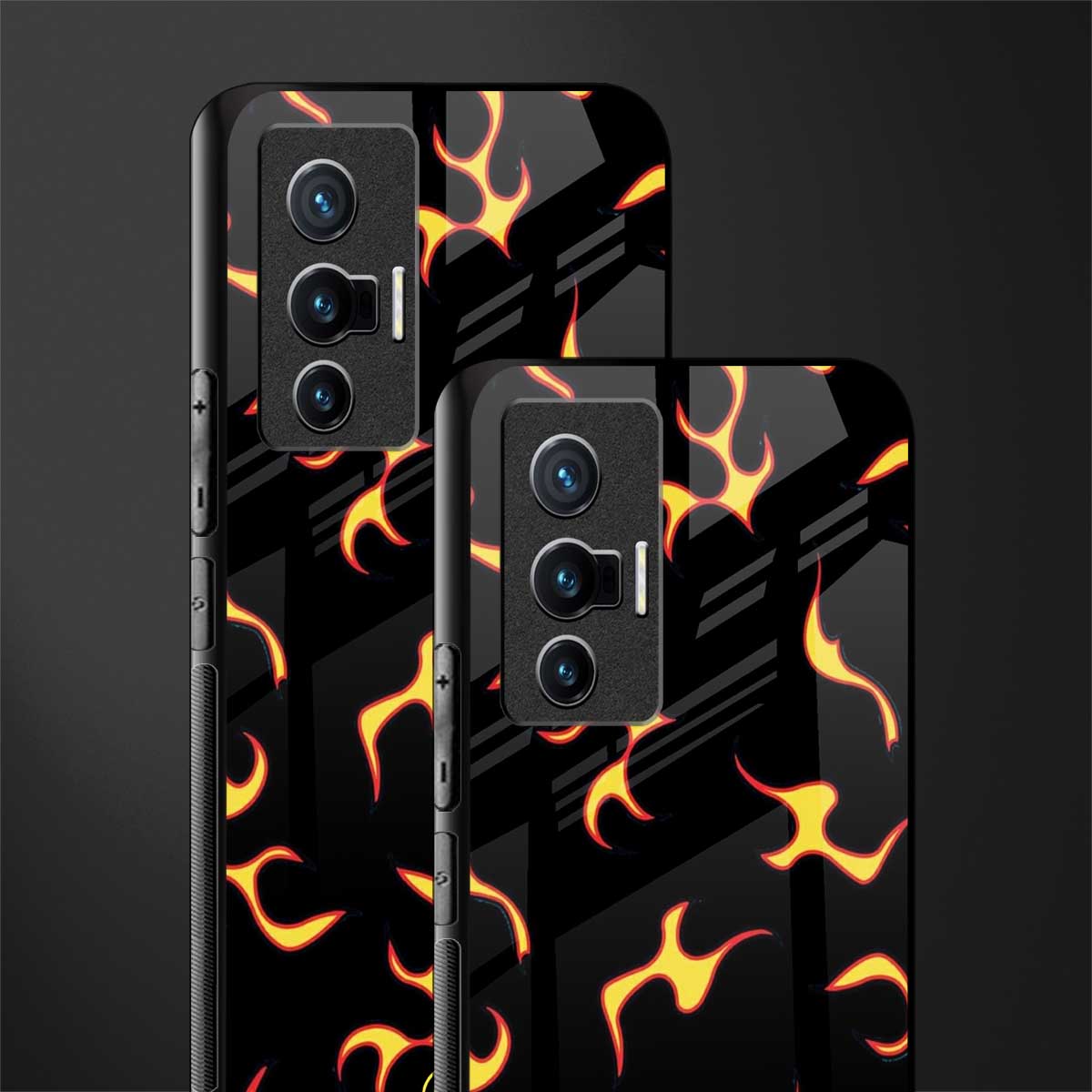 lil flames on black glass case for vivo x70 image-2