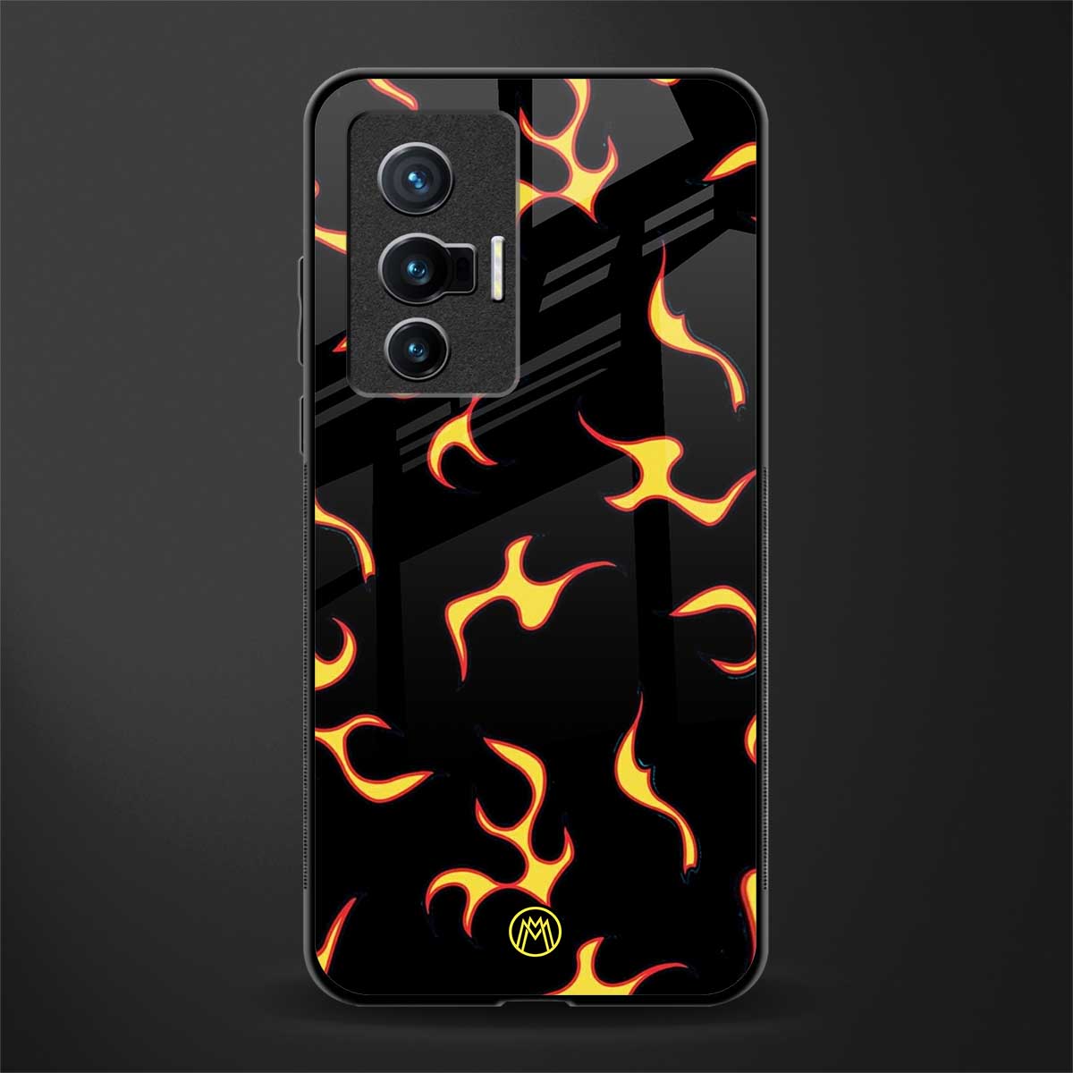 lil flames on black glass case for vivo x70 image
