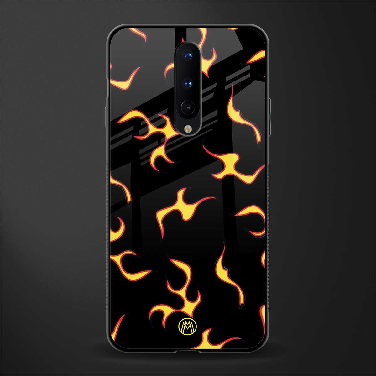 lil flames on black glass case for oneplus 8 image