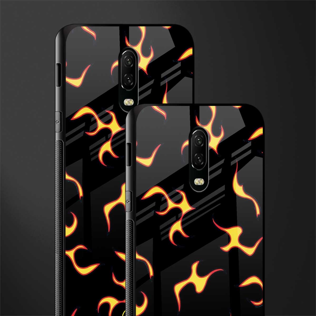 lil flames on black glass case for oneplus 6t image-2