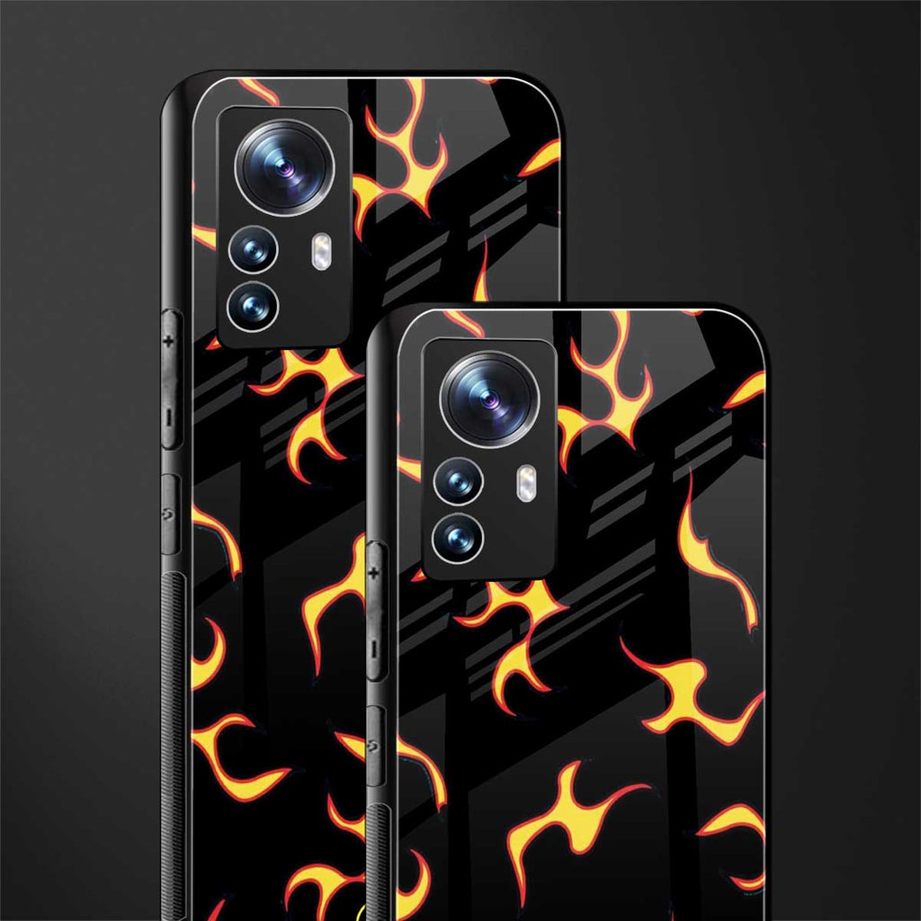 lil flames on black back phone cover | glass case for xiaomi 12 pro