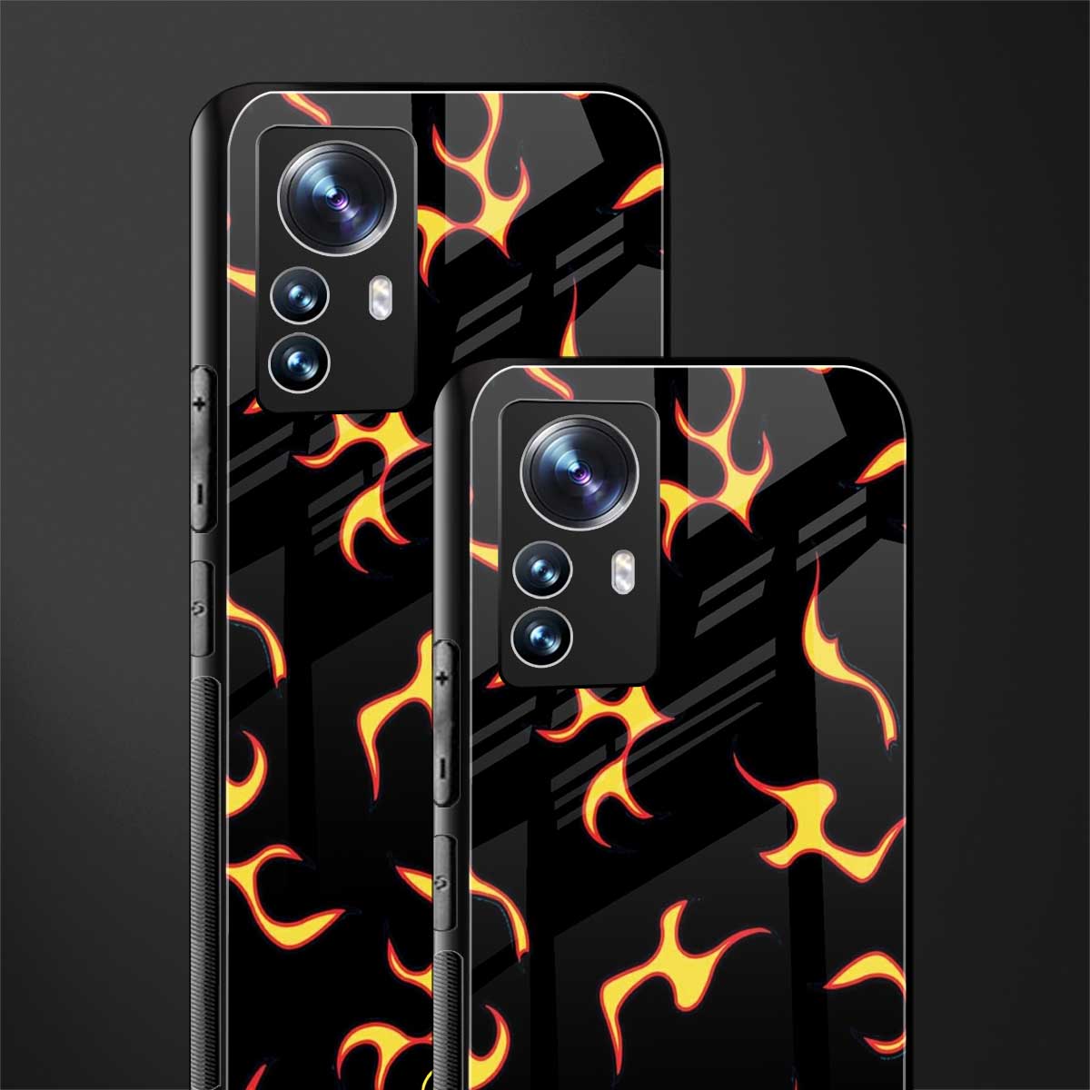 lil flames on black back phone cover | glass case for xiaomi 12 pro