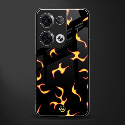 lil flames on black back phone cover | glass case for oppo reno 8