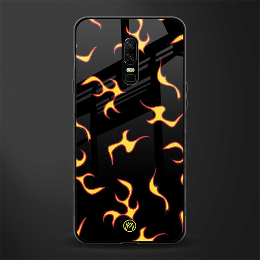 lil flames on black glass case for oneplus 6 image