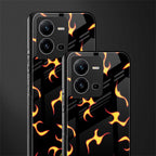 lil flames on black back phone cover | glass case for vivo v25-5g