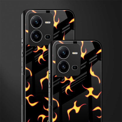 lil flames on black back phone cover | glass case for vivo v25-5g