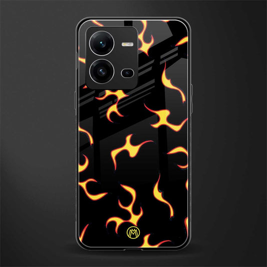 lil flames on black back phone cover | glass case for vivo v25-5g