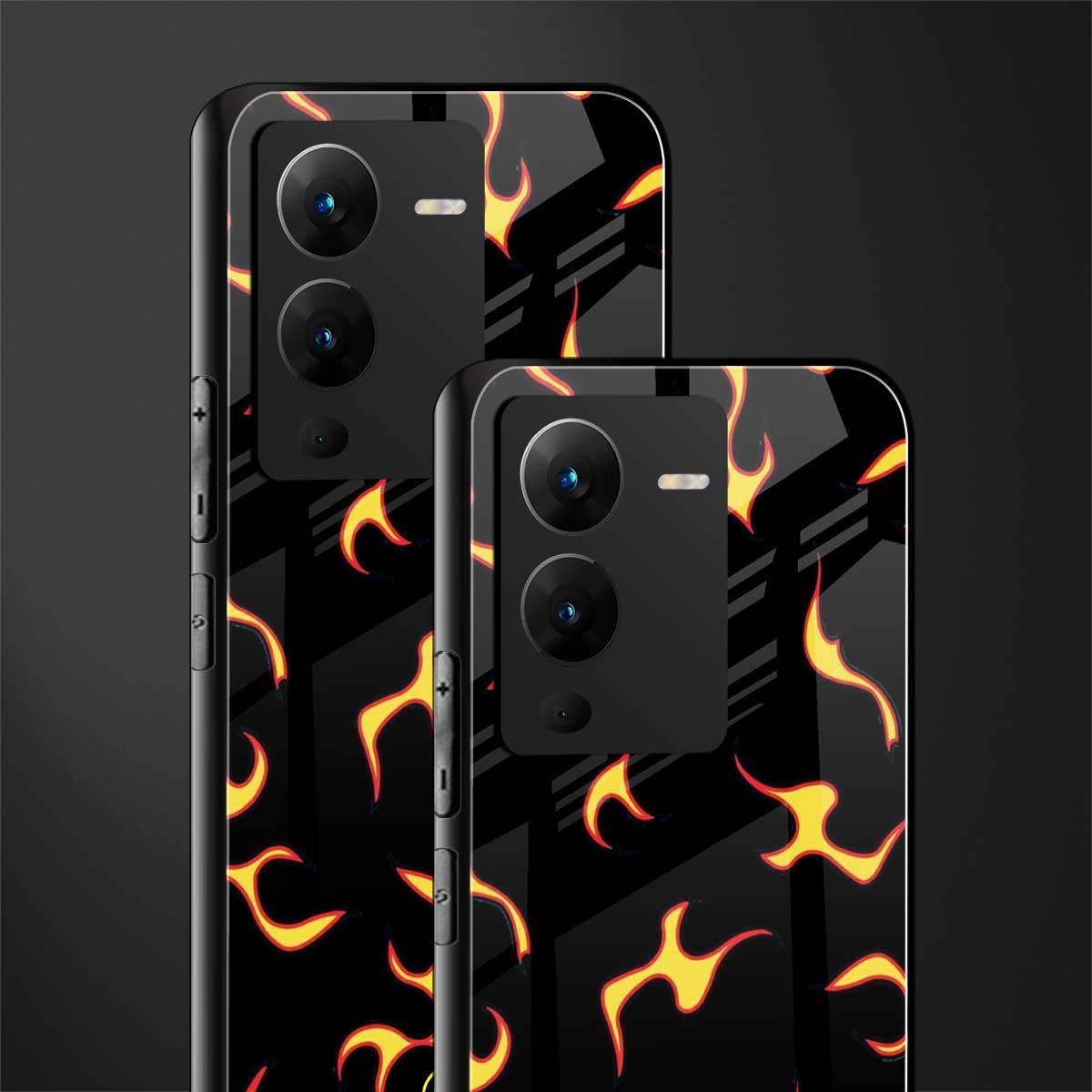 lil flames on black back phone cover | glass case for vivo v25 pro 5g