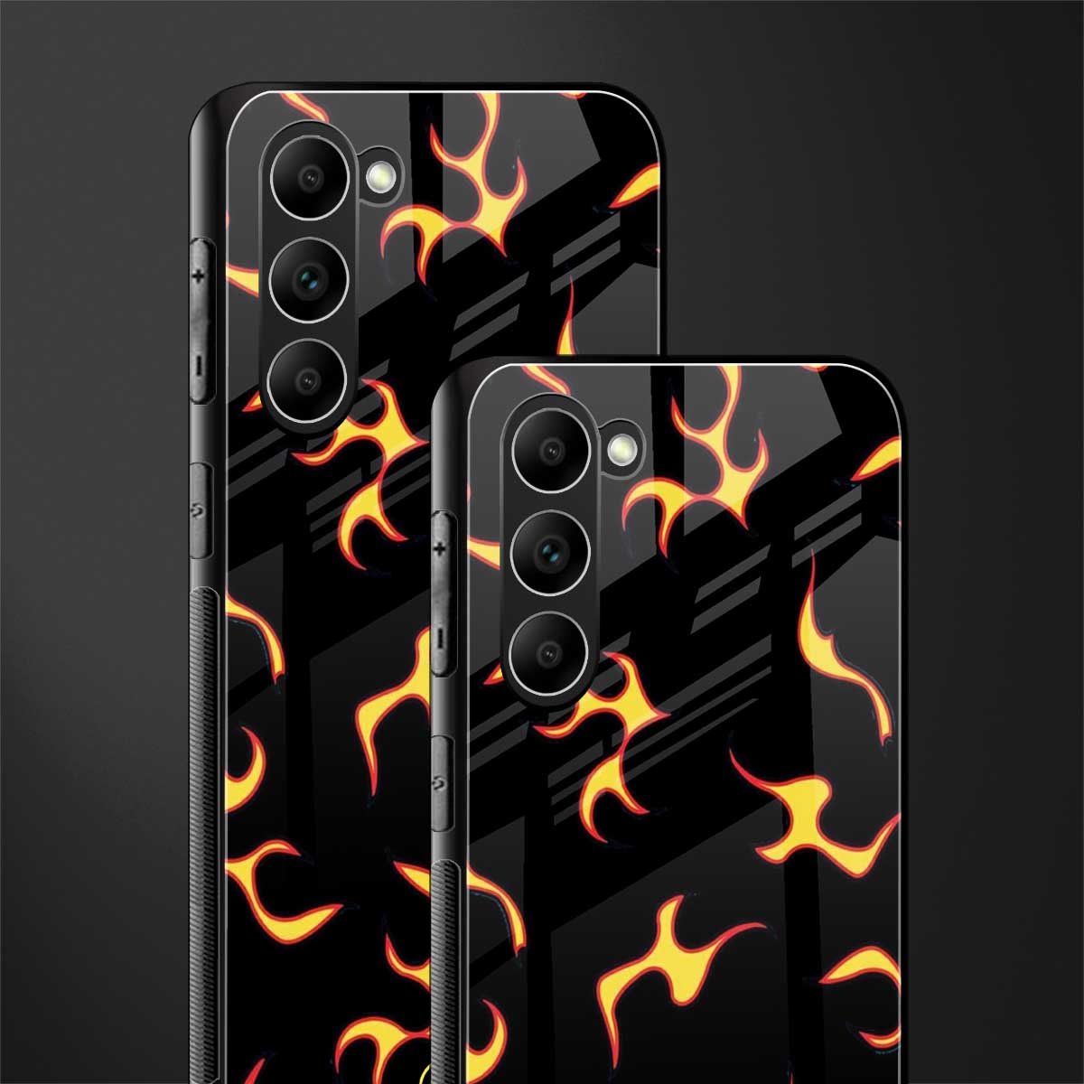 lil flames on black glass case for phone case | glass case for samsung galaxy s23