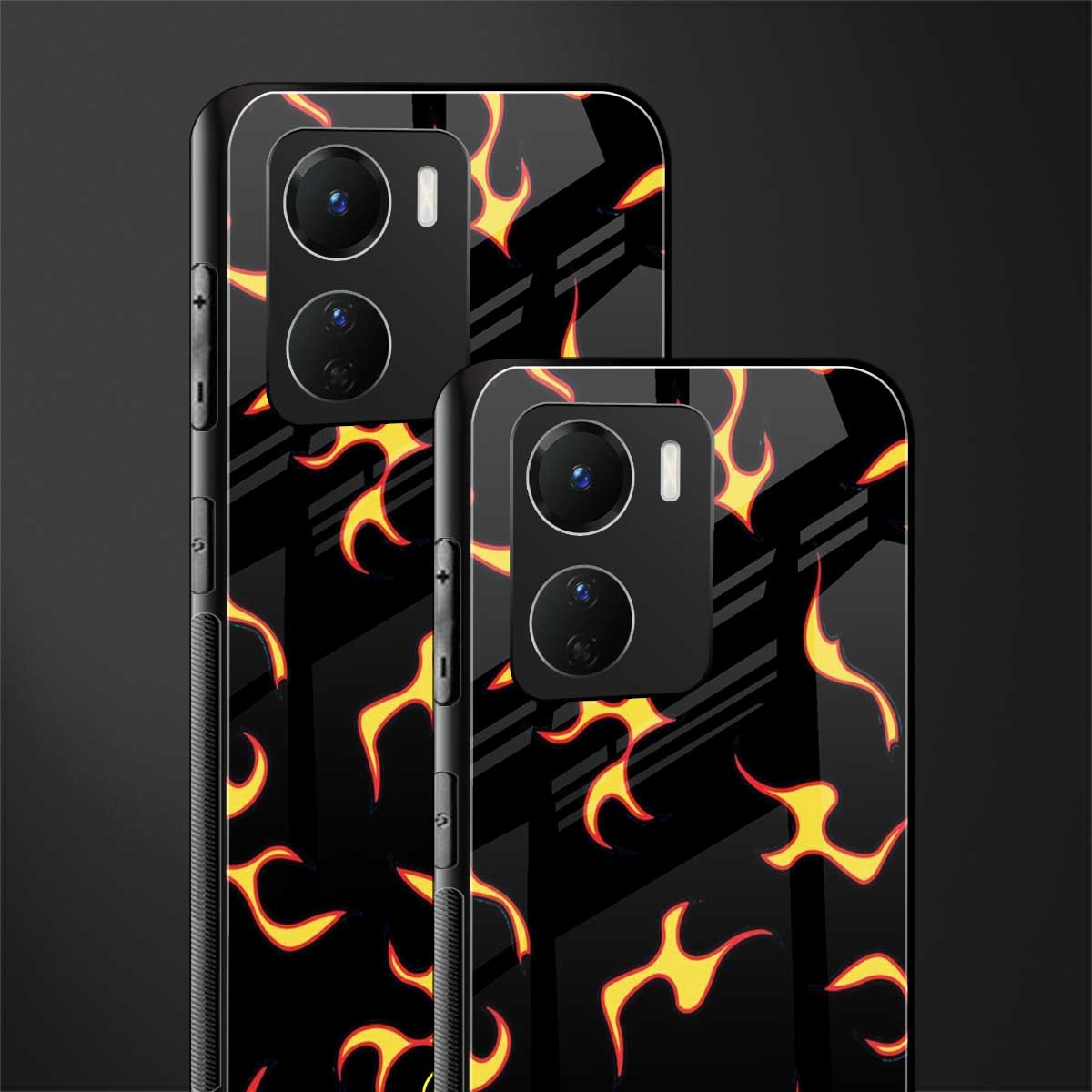 lil flames on black back phone cover | glass case for vivo y16