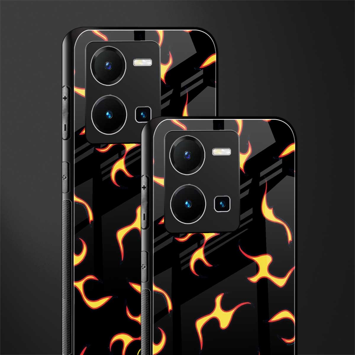 lil flames on black back phone cover | glass case for vivo y35 4g