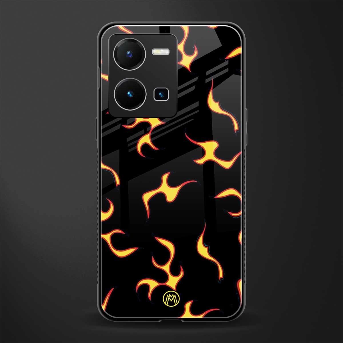 lil flames on black back phone cover | glass case for vivo y35 4g