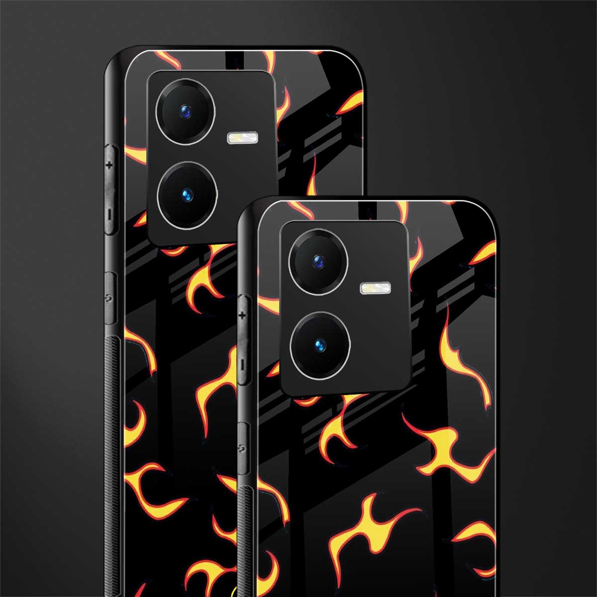 lil flames on black back phone cover | glass case for vivo y22