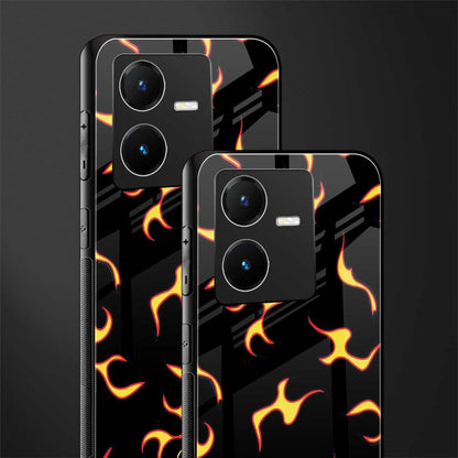 lil flames on black back phone cover | glass case for vivo y22