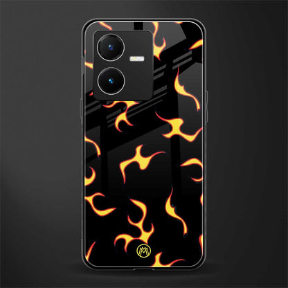 lil flames on black back phone cover | glass case for vivo y22