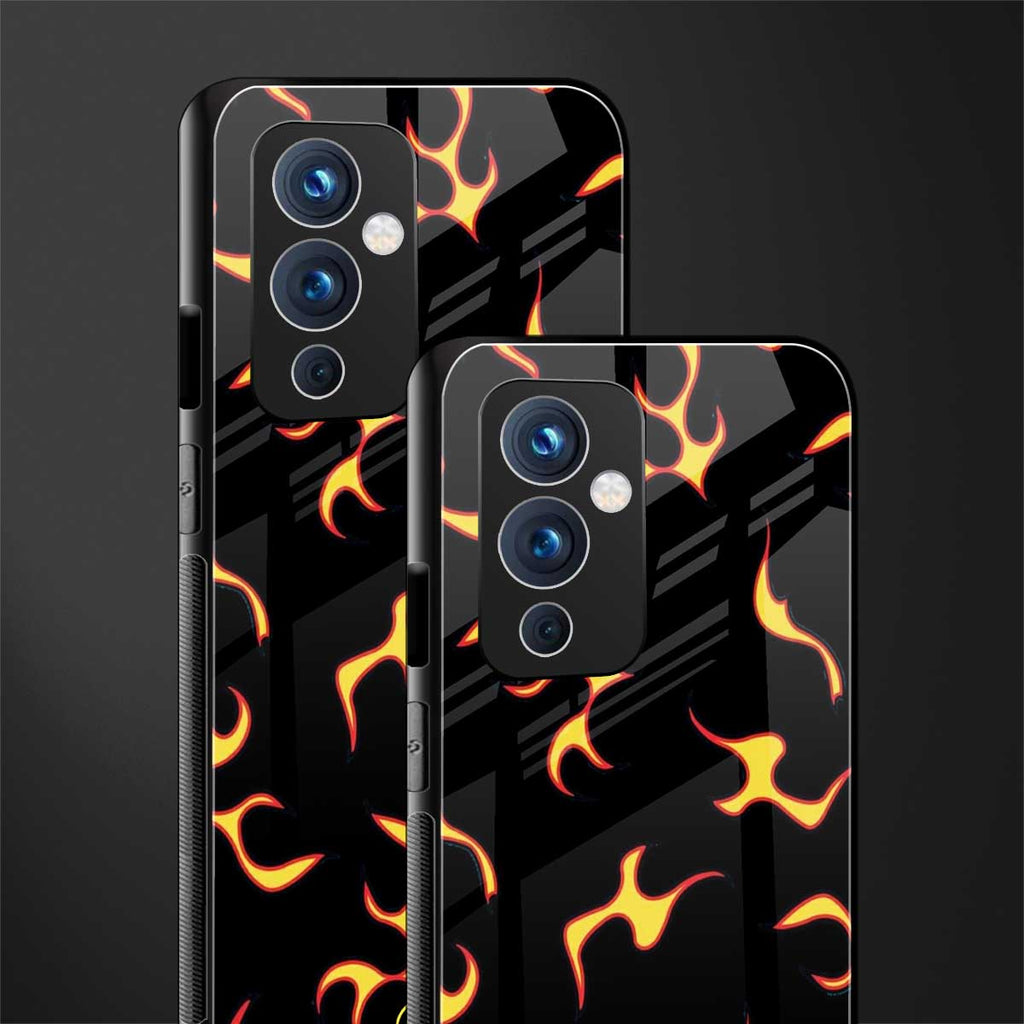 lil flames on black back phone cover | glass case for oneplus 9