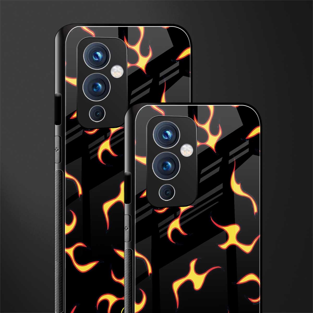 lil flames on black back phone cover | glass case for oneplus 9