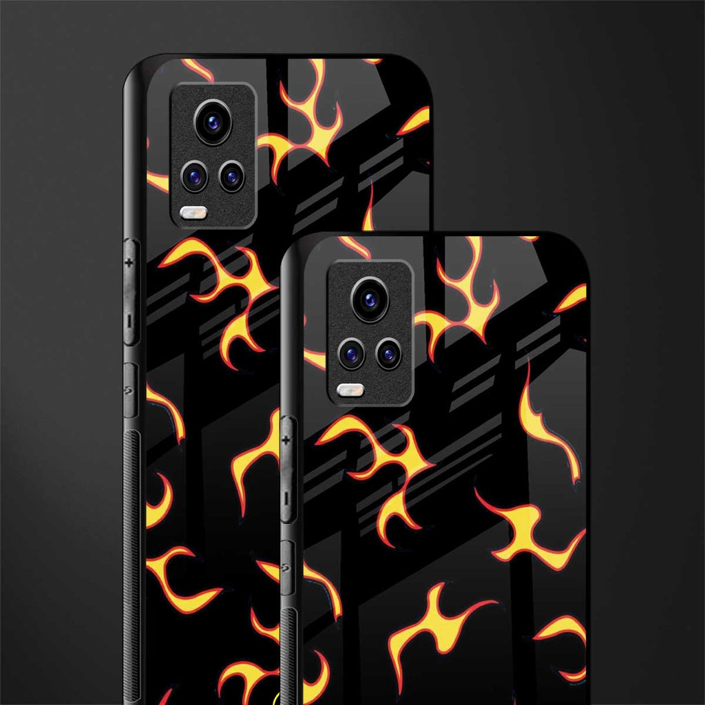 lil flames on black back phone cover | glass case for vivo v21e 4g