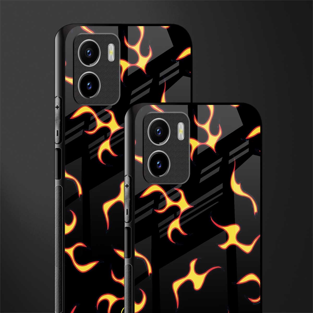 lil flames on black back phone cover | glass case for vivo y72