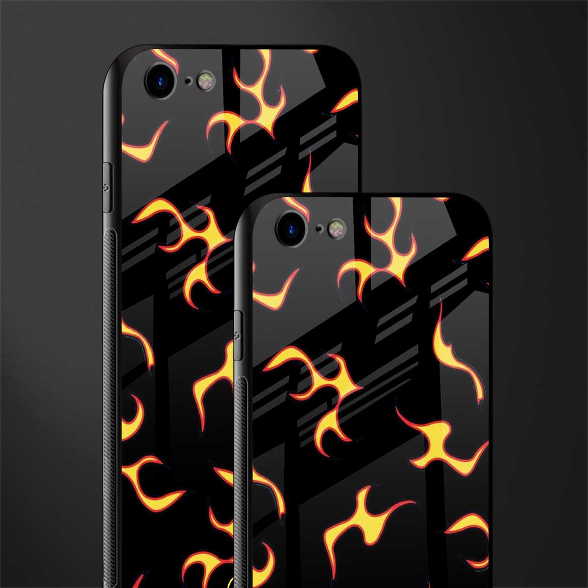 lil flames on black glass case for iphone 7 image-2