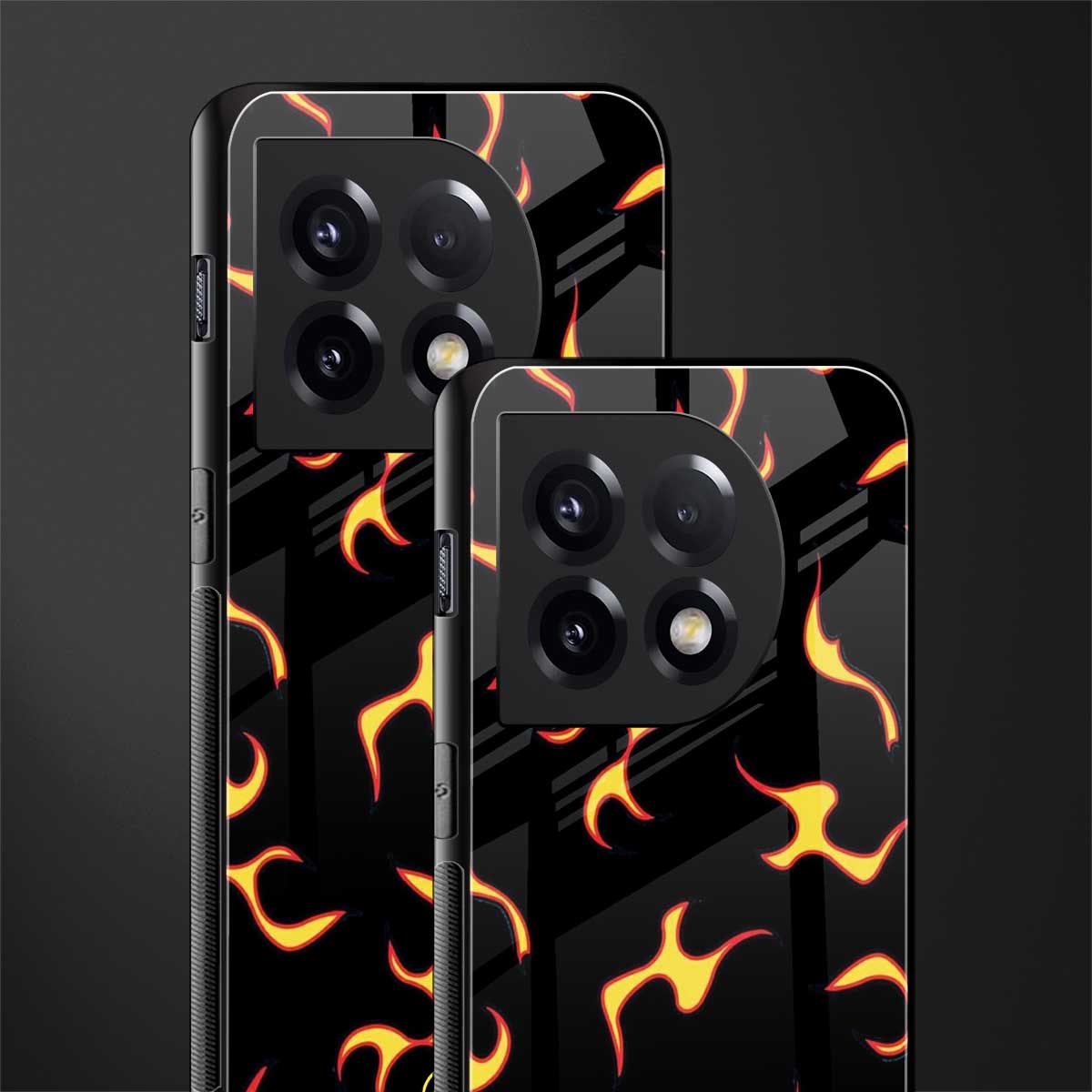 lil flames on black back phone cover | glass case for oneplus 11