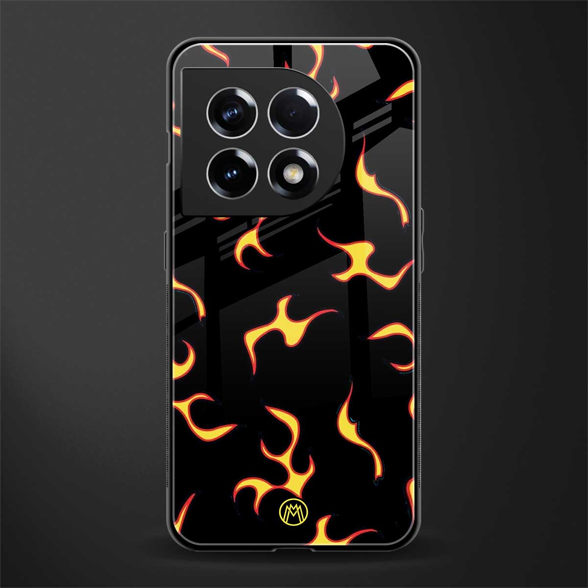 lil flames on black back phone cover | glass case for oneplus 11