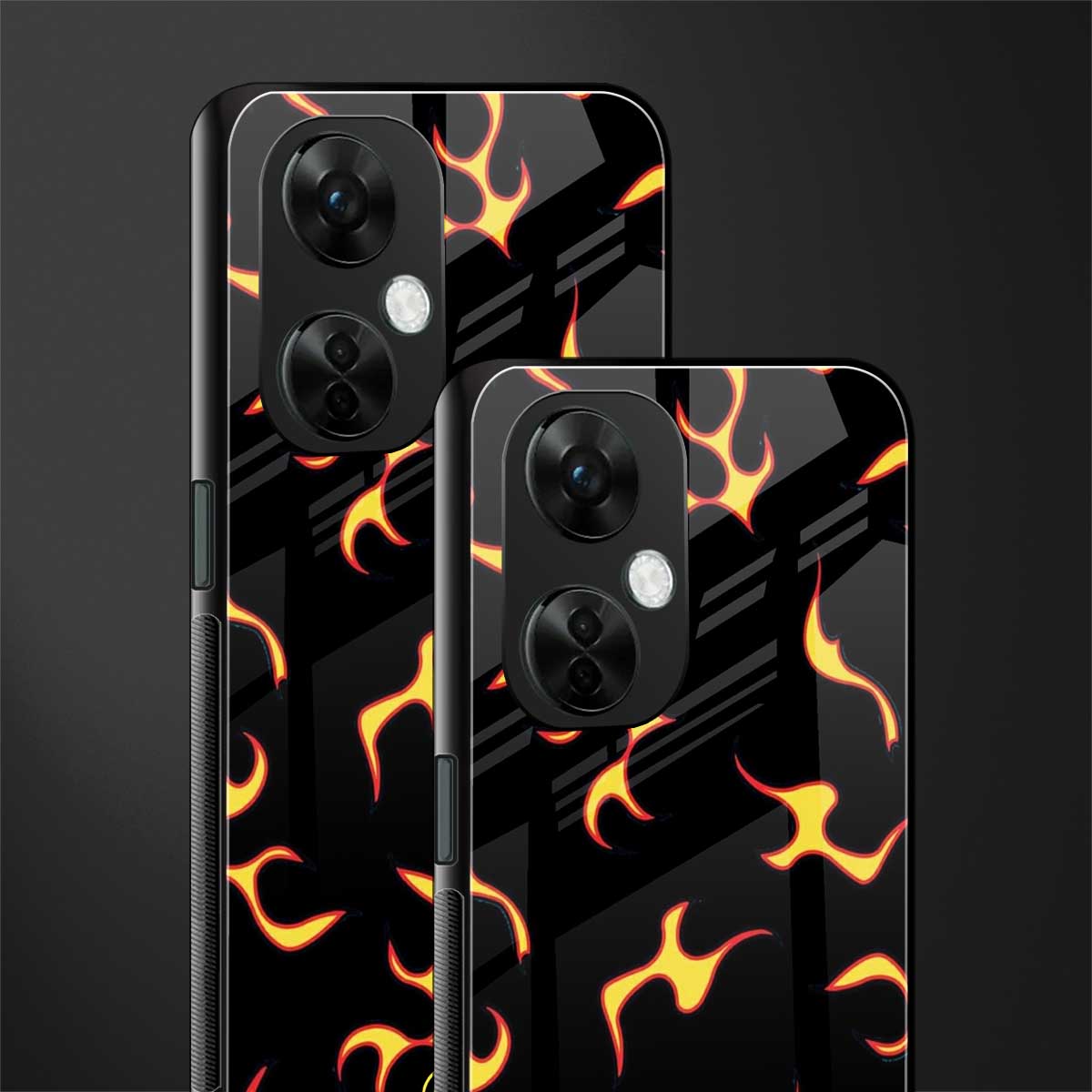 lil flames on black back phone cover | glass case for oneplus nord ce 3 lite