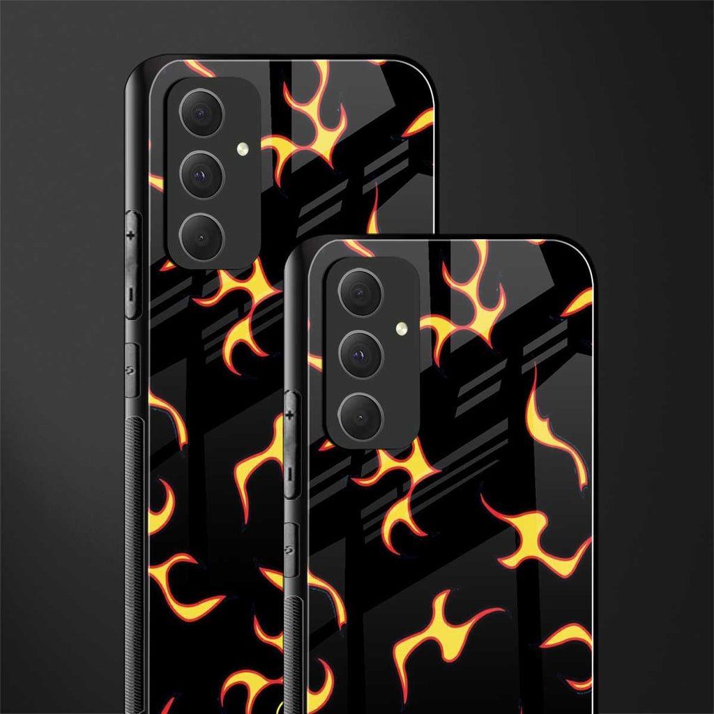 lil flames on black back phone cover | glass case for samsung galaxy a54 5g