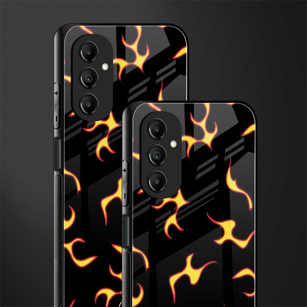 lil flames on black back phone cover | glass case for samsung galaxy a14 5g