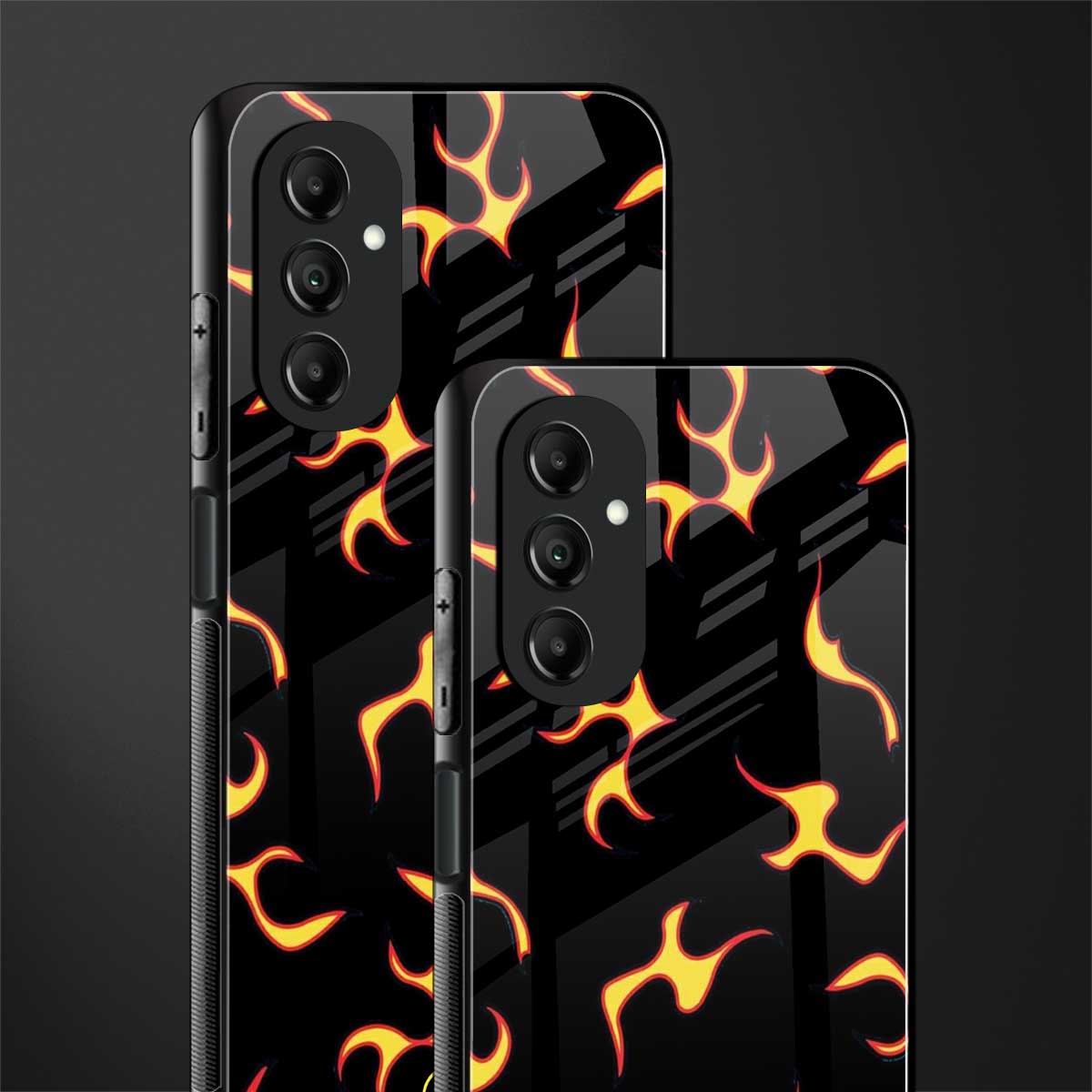 lil flames on black back phone cover | glass case for samsung galaxy a14 5g